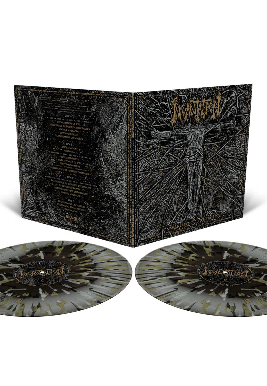 Incantation - Onward To Golgotha Live Ltd. Metallic Silver/Black Ice w/ Gold/Silver - Splattered 2 Vinyl | Neutral-Image