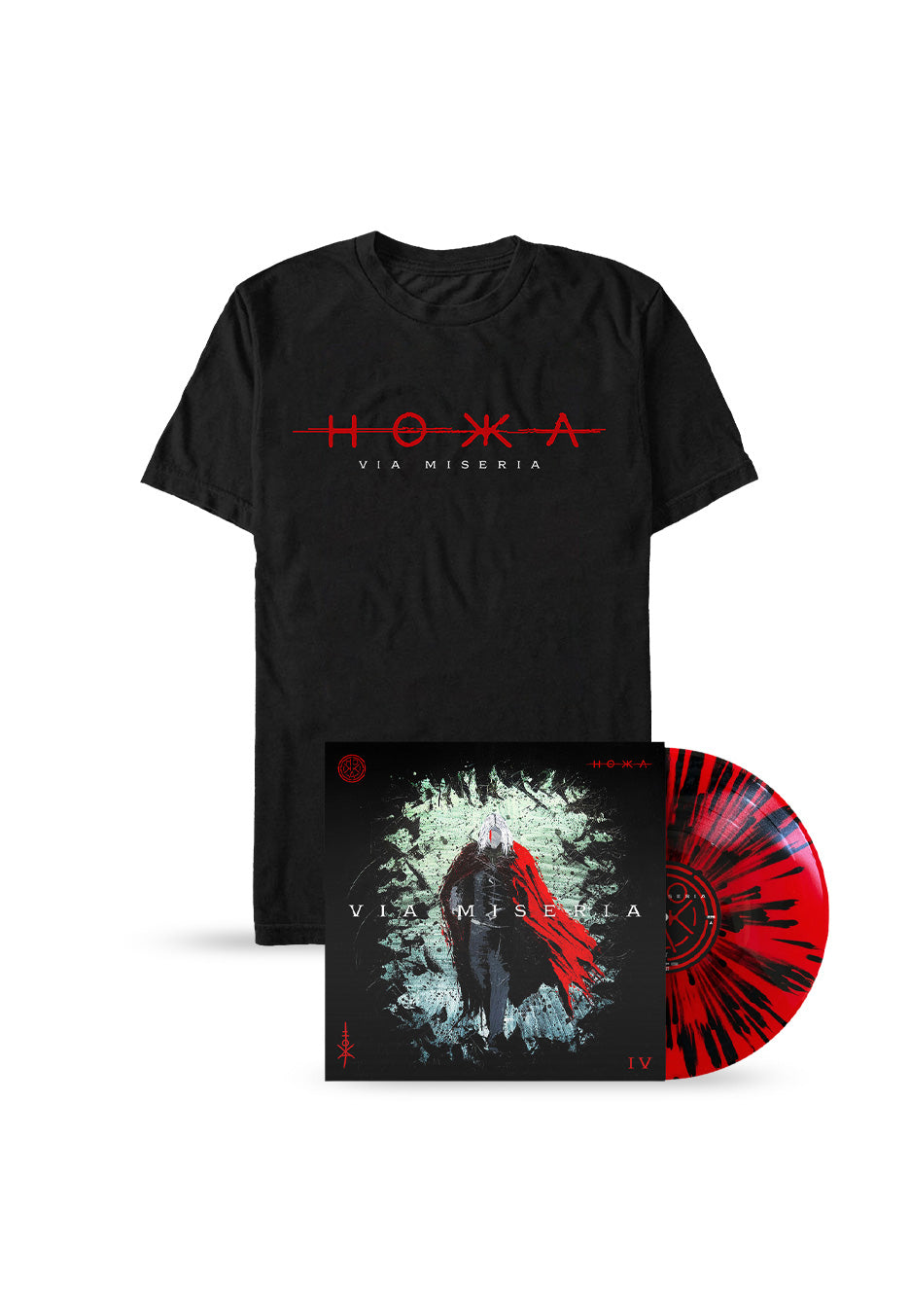 HOKKA - Via Miseria IV Ltd. Red/Black - Splattered Vinyl + Logo - T-Shirt