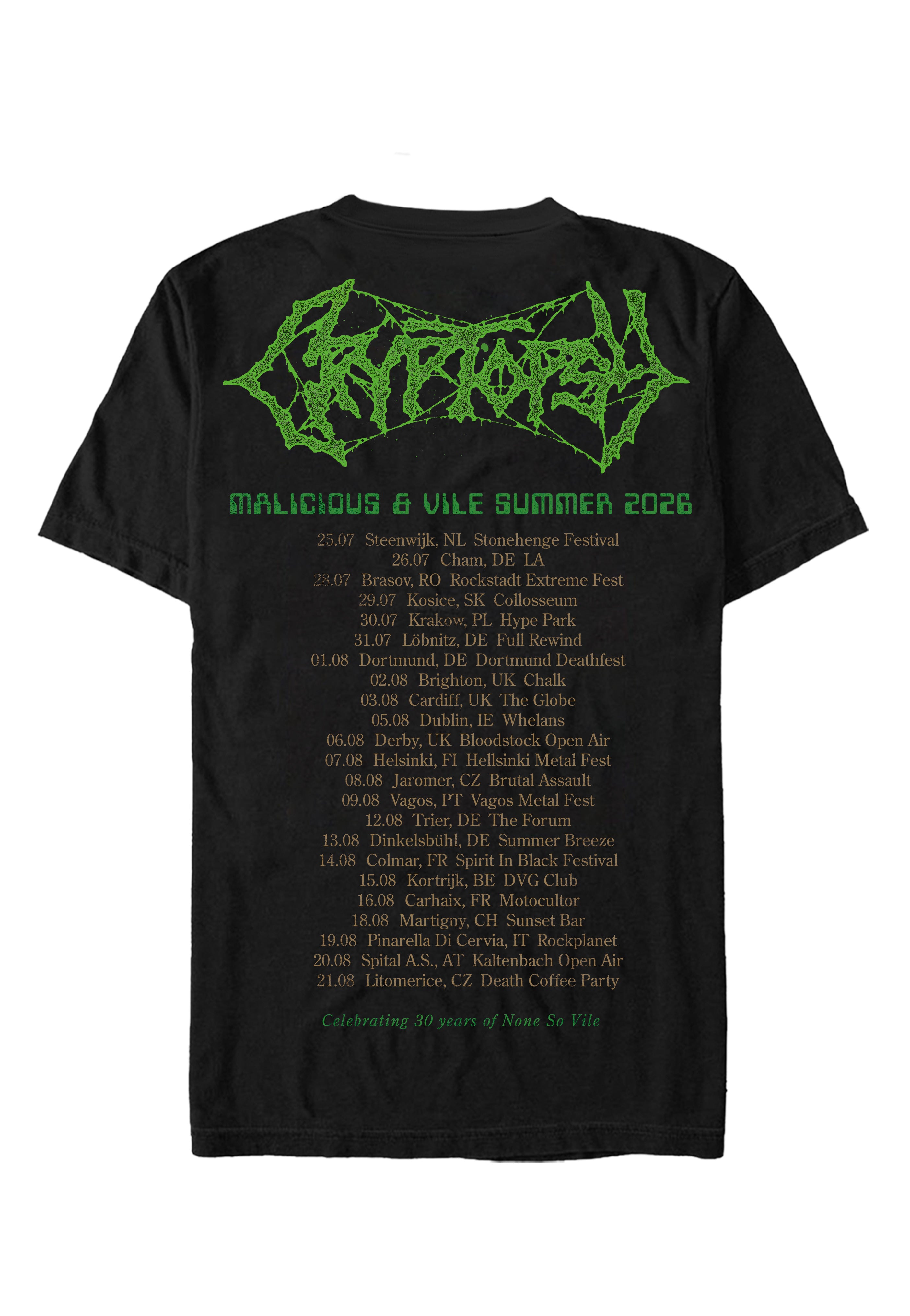 Cryptopsy Malicious & Vile Summer Tour 2026 Camiseta