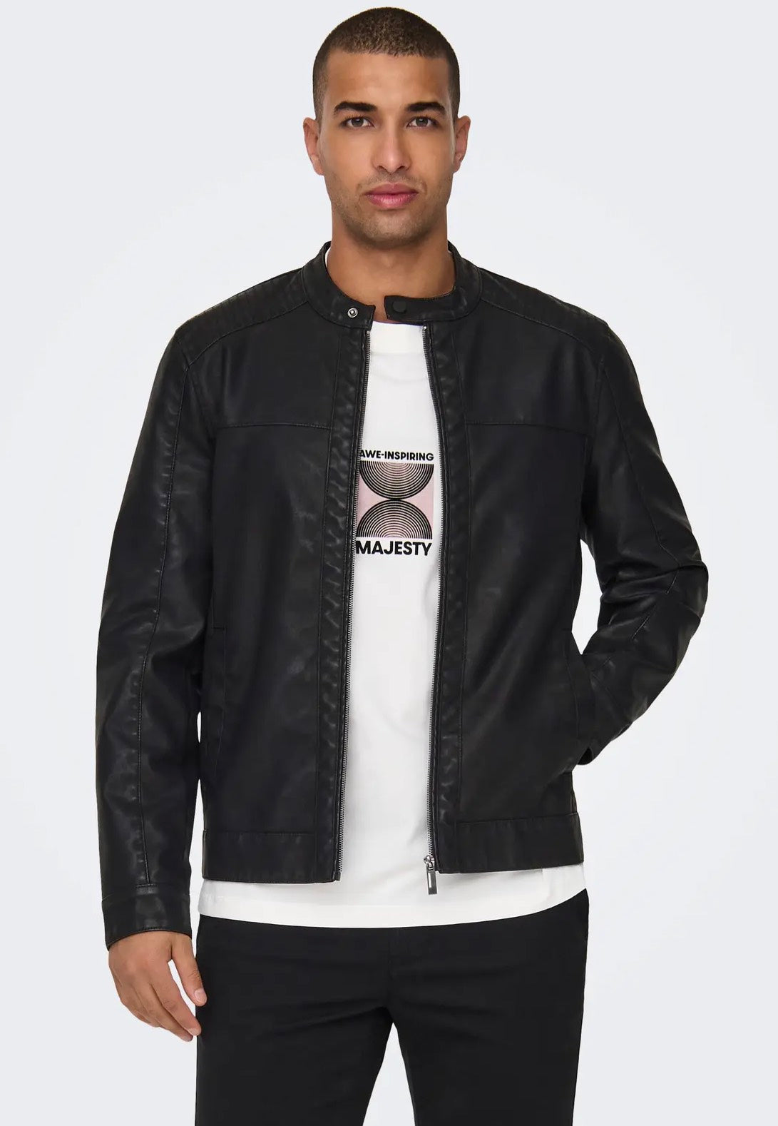 Only & Sons - Mike PU Racer Black - Leather Jacket | Men-Image