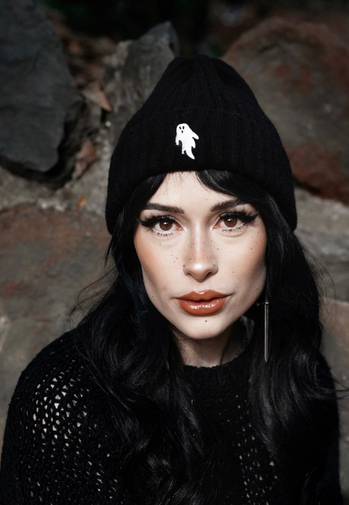 Lively Ghosts Ghostie Midnight Black Beanie