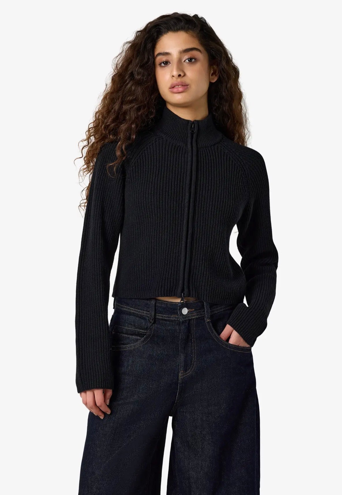 Noisy May Dara Zip Knit Black Cardigan