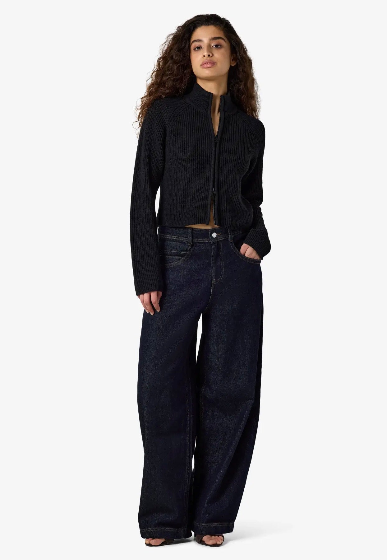 Noisy May Dara Zip Knit Black Cardigan