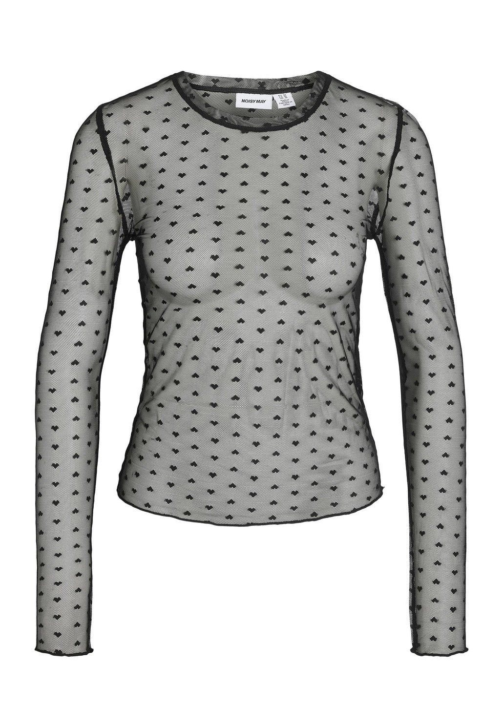 Noisy May Judith Fitted Mesh O Neck Black Hearts Top