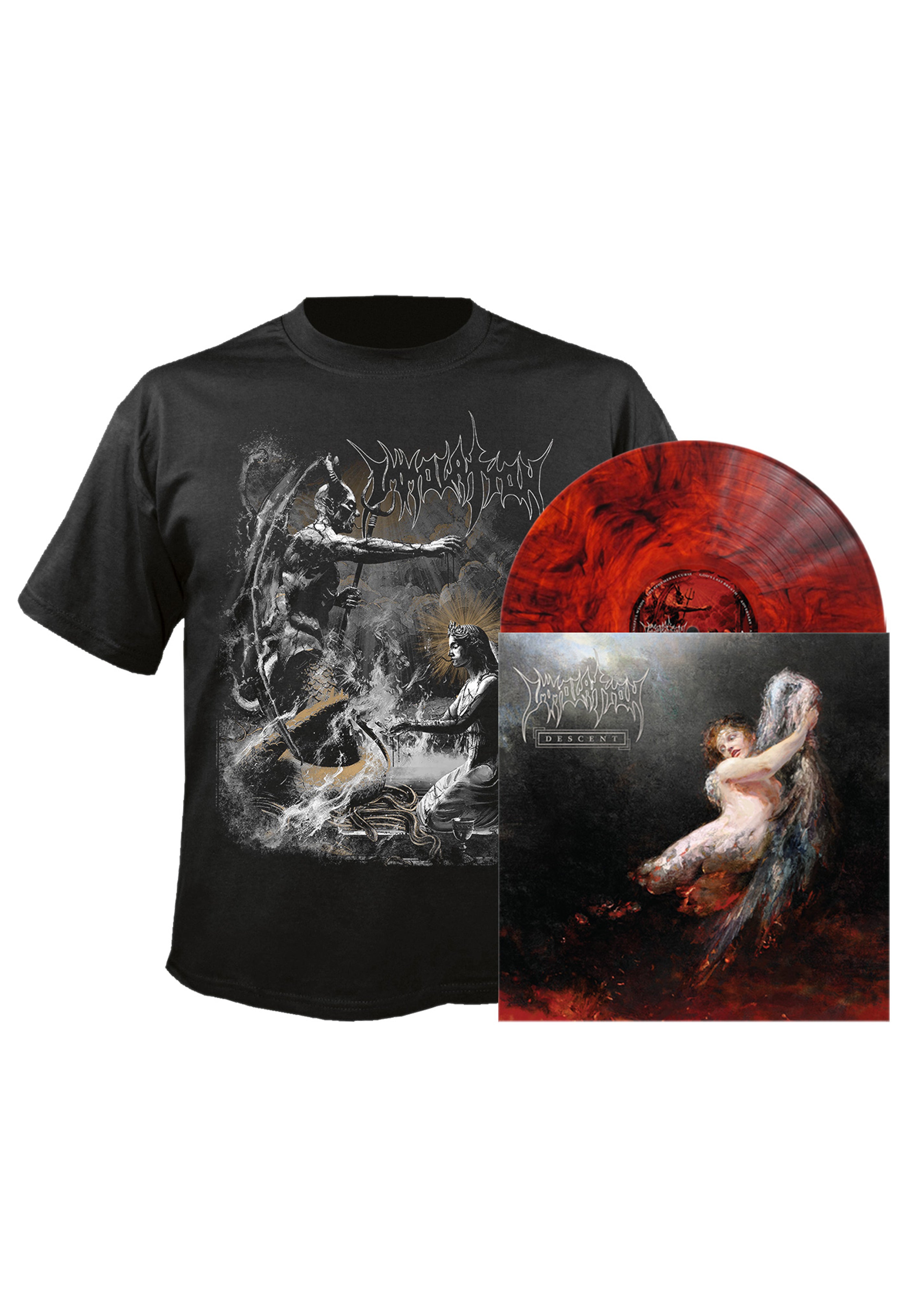 Immolation - Descent Transparent Red/Black Indie Exclusive - Marbled Vinyl + Demon Angel - T-Shirt