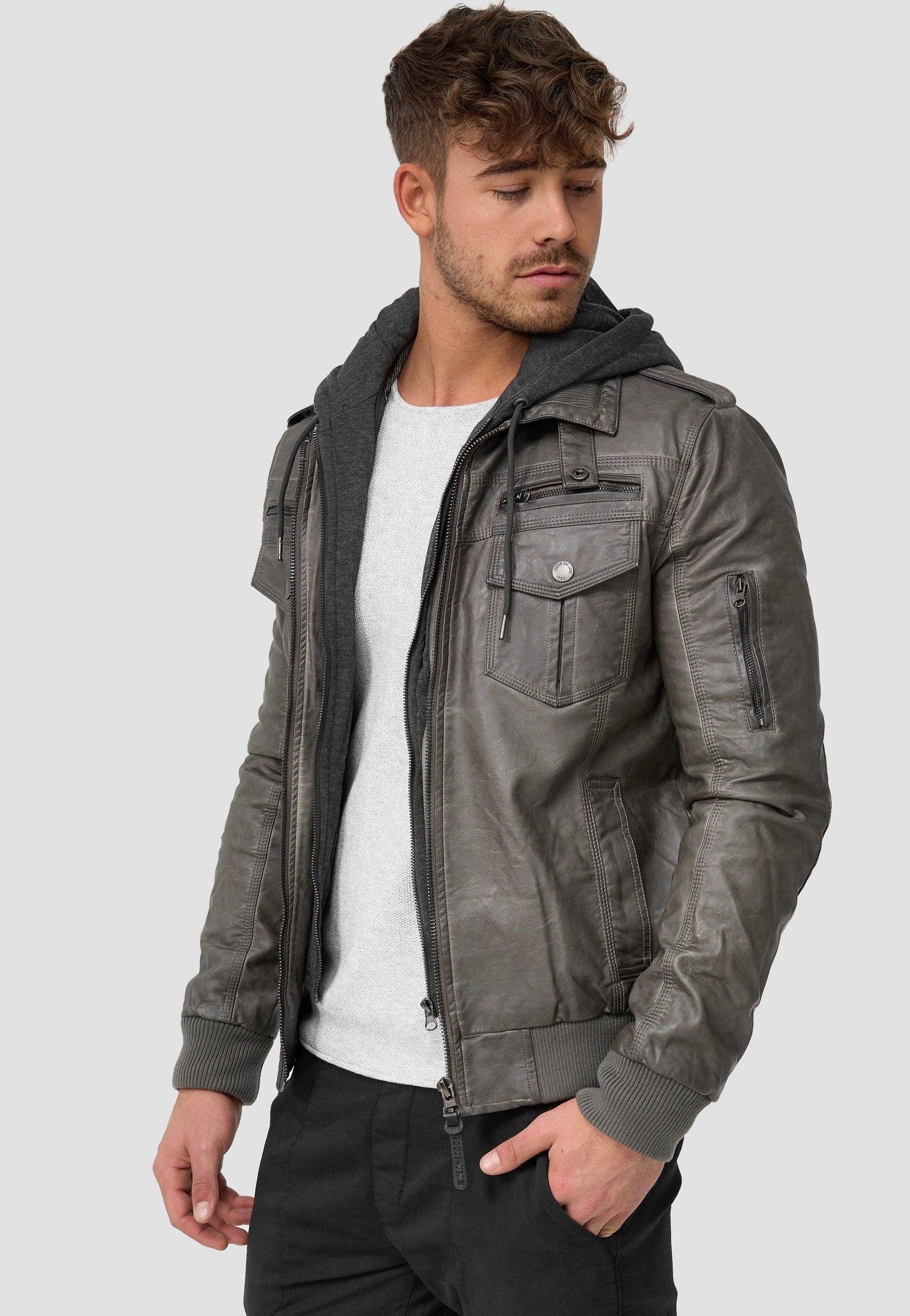 Indicode - Aaron Dark Grey - Leather Jacket | Men-Image