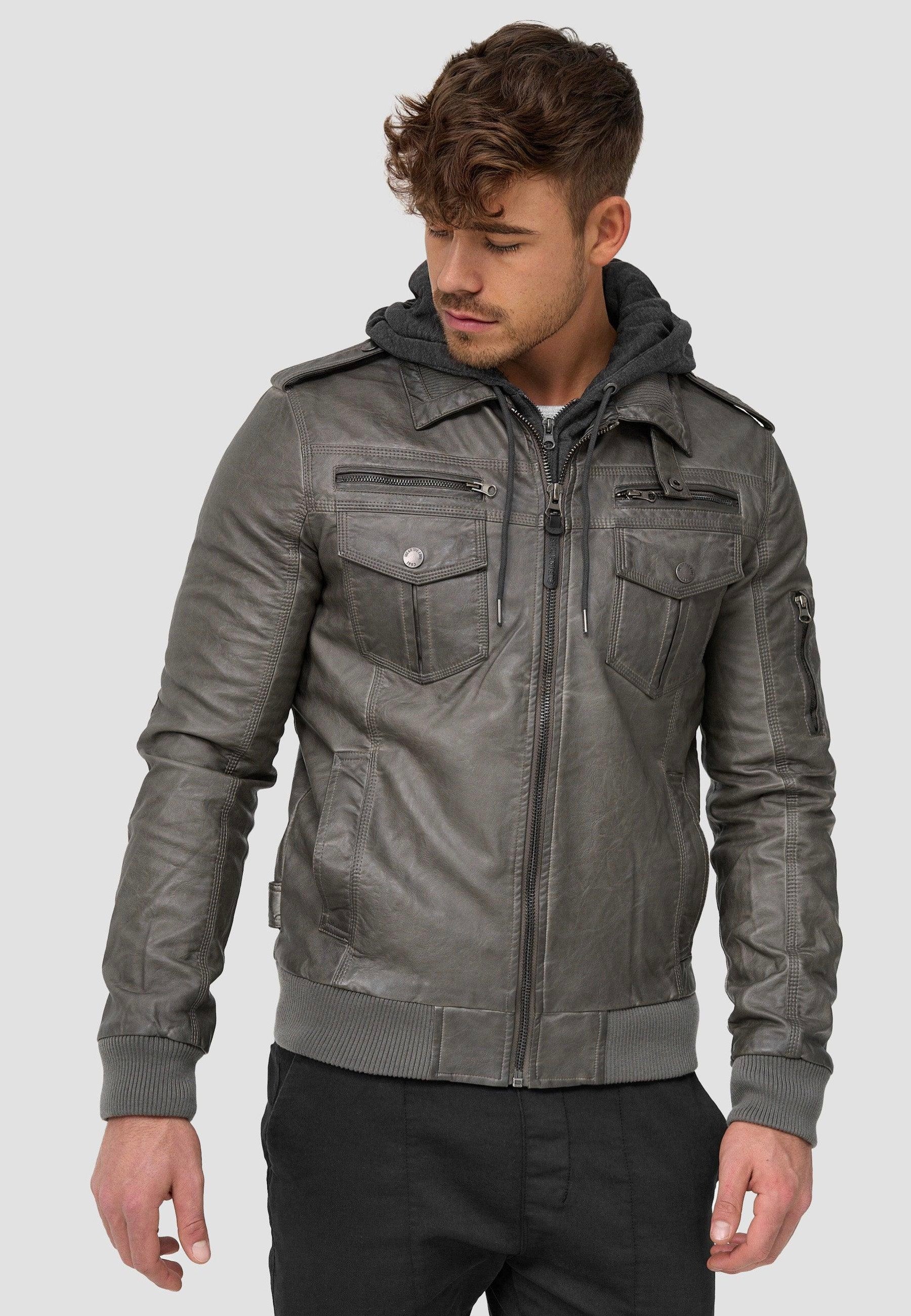 Indicode - Aaron Dark Grey - Leather Jacket | Men-Image