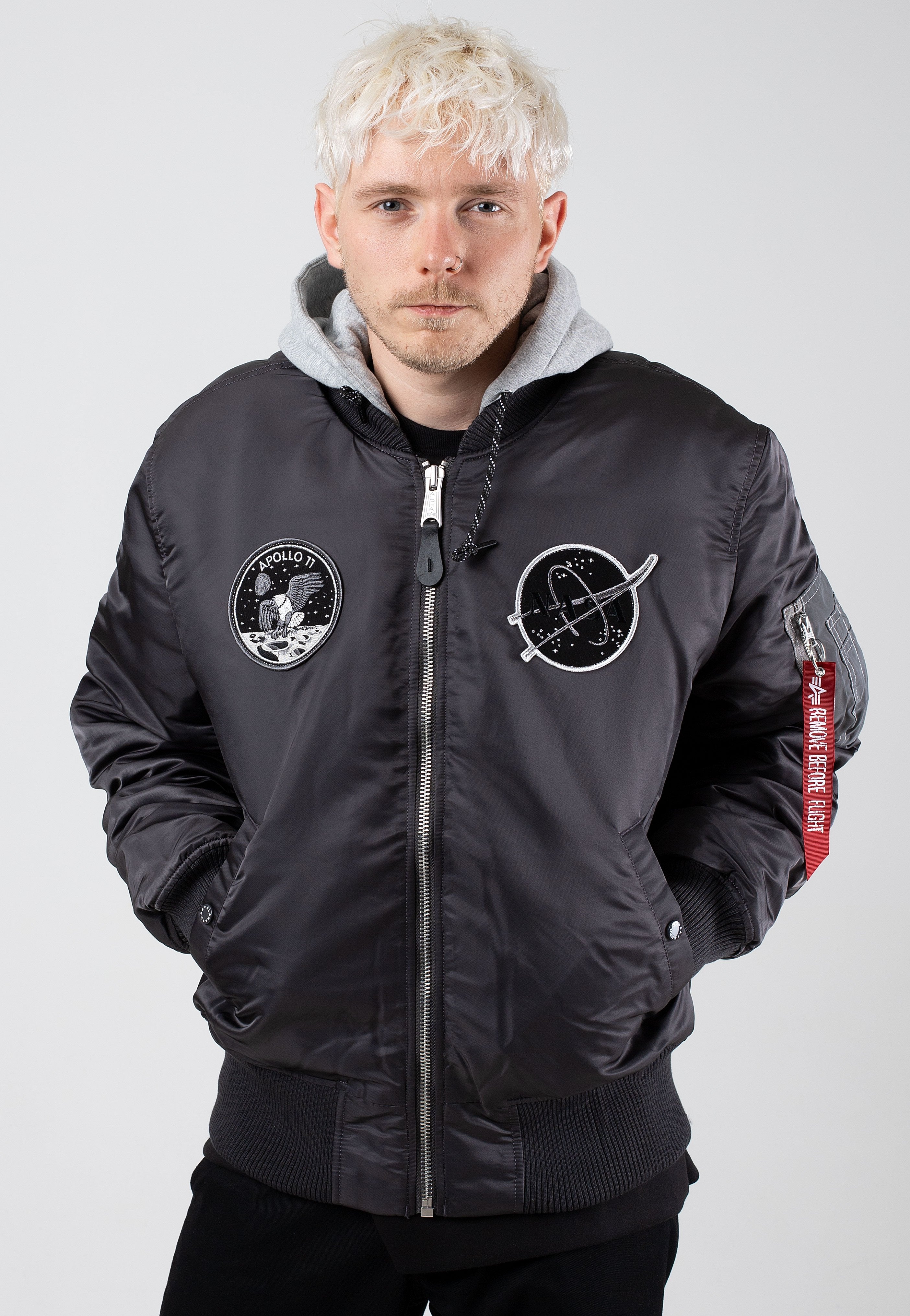 Alpha Industries MA 1 VF Hood Dark Side Vintage Grey Jacket Nuclear Blast