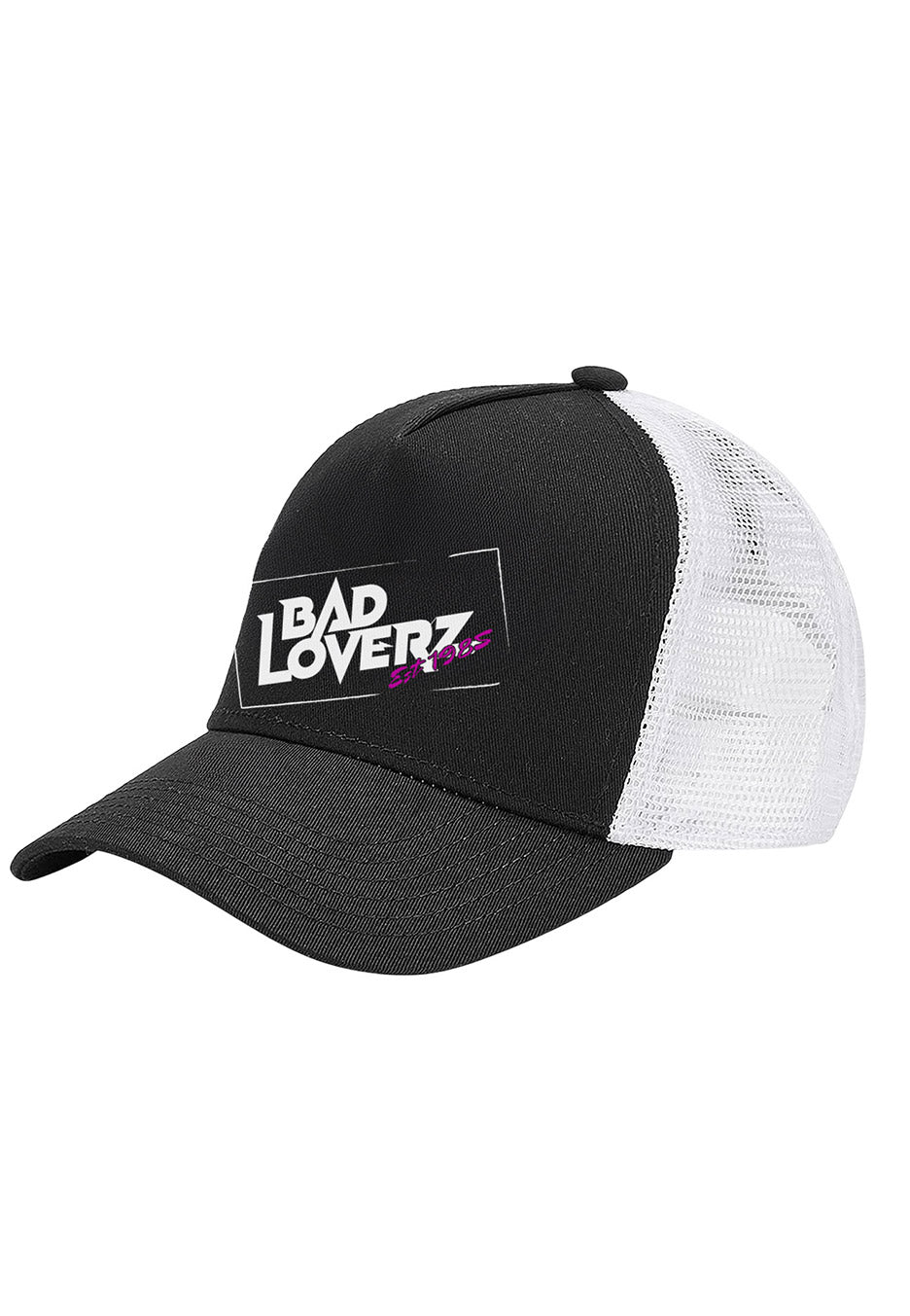 Bad Loverz Est 1985 Stamp Logo Trucker Black/White Cap
