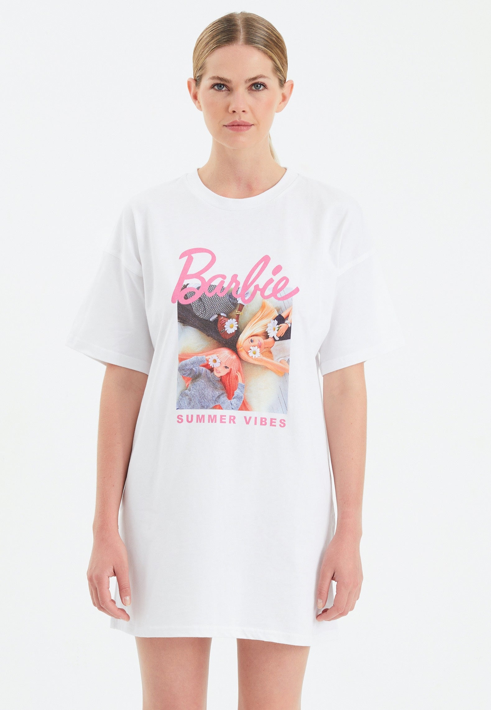 barbie dress ladies - Summer Vibes White - wk46 Katy Dress Kid Size:150 over print of stars