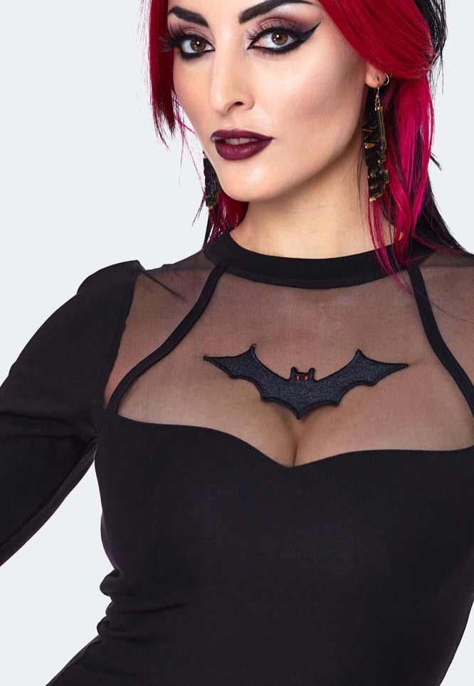 Jawbreaker - Bat Embroidered Mini Black - Dress