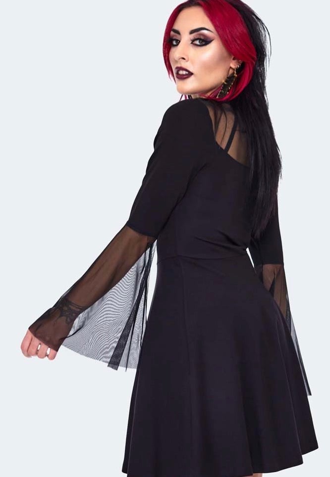Jawbreaker - Bat Embroidered Mini Black - Dress