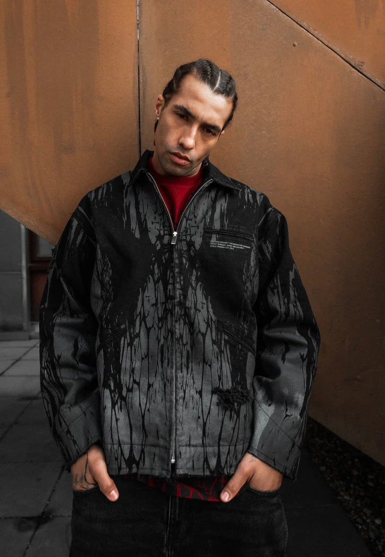Stay Cold Apparel - Ash Grid Distressed Black - Jeans Jacket | Men-Image