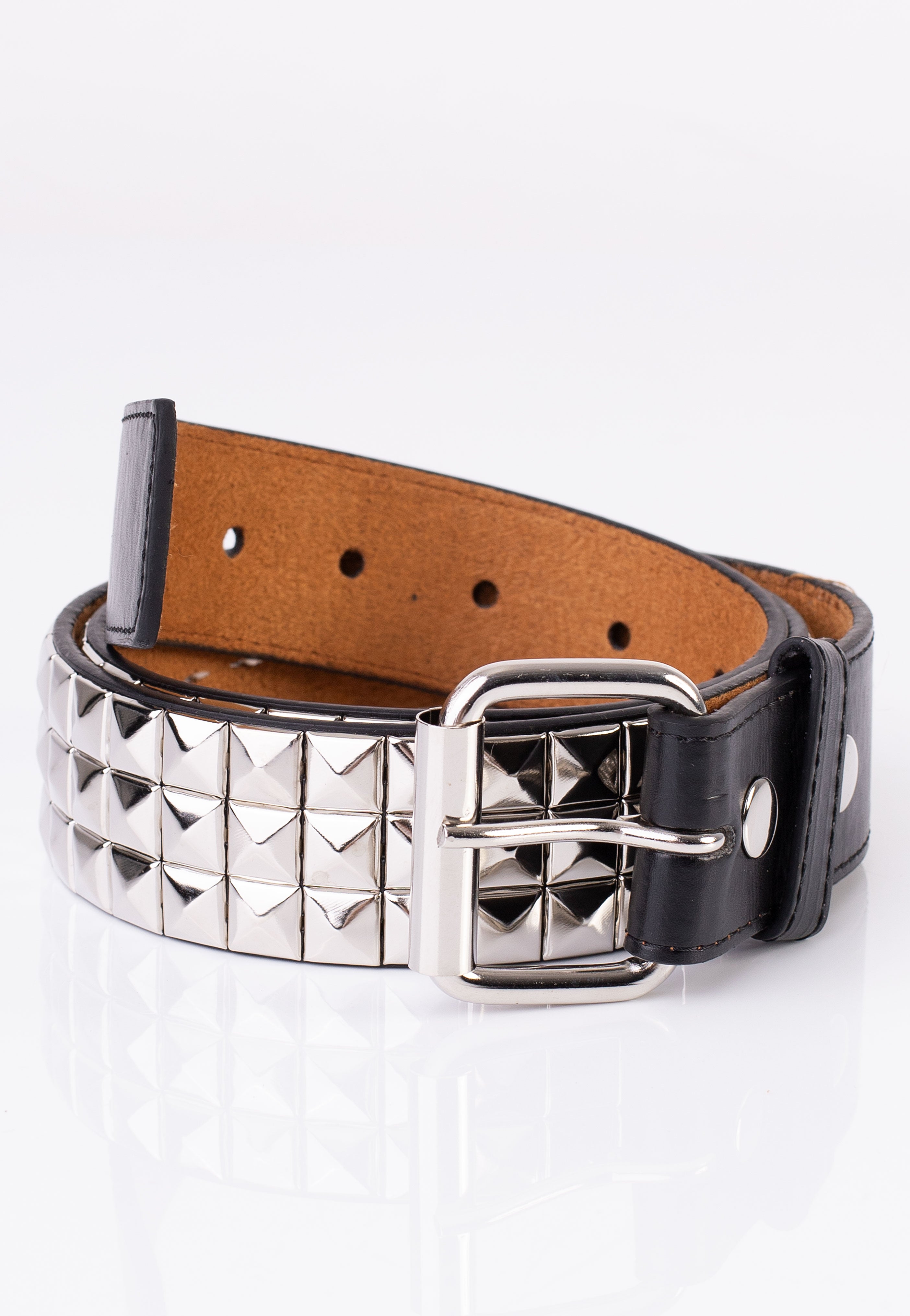 Bullet69 - 3 Row Silver Pyramid Studded - Belt | Neutral-Image