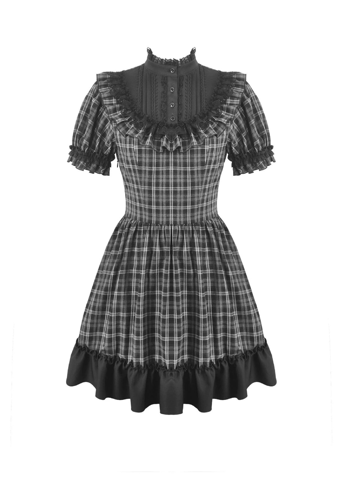 Dark In Love Dark Lolita Gingham Patchwork Lace Ruffle Vestido