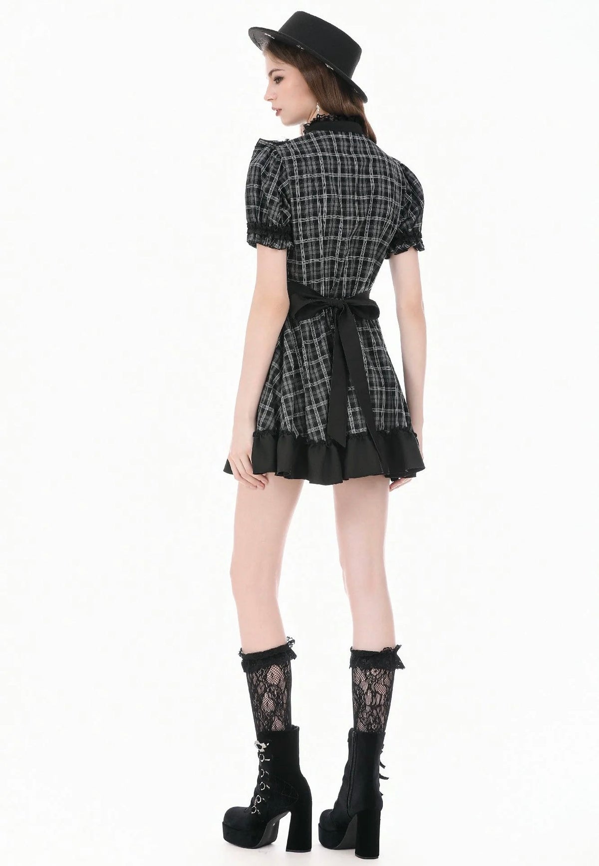 Dark In Love Dark Lolita Gingham Patchwork Lace Ruffle Vestido