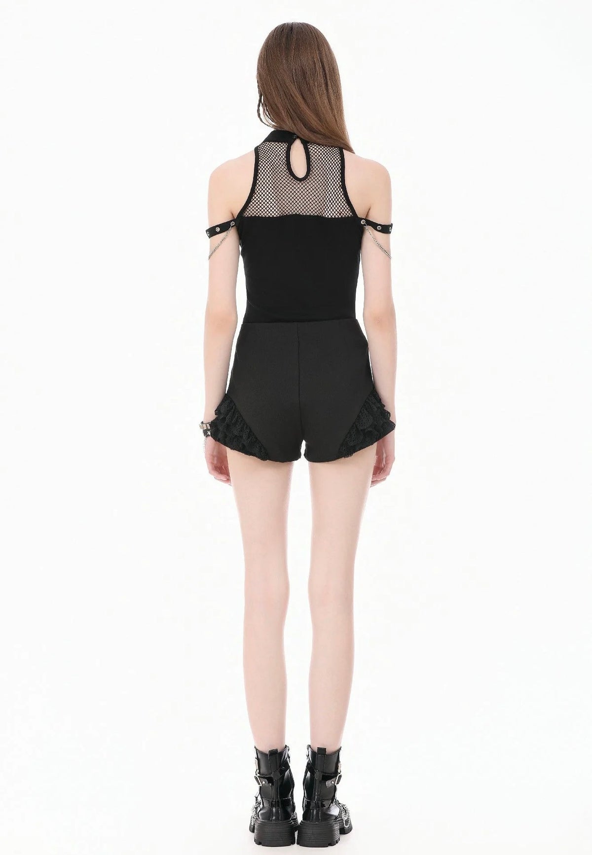 Dark In Love Dark Techwear Mesh Cut Out Cold Shoulder Top