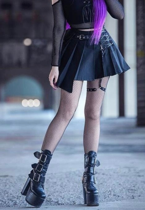 Dark In Love Punk Rock Locomotive Irreqular Black Minifalda