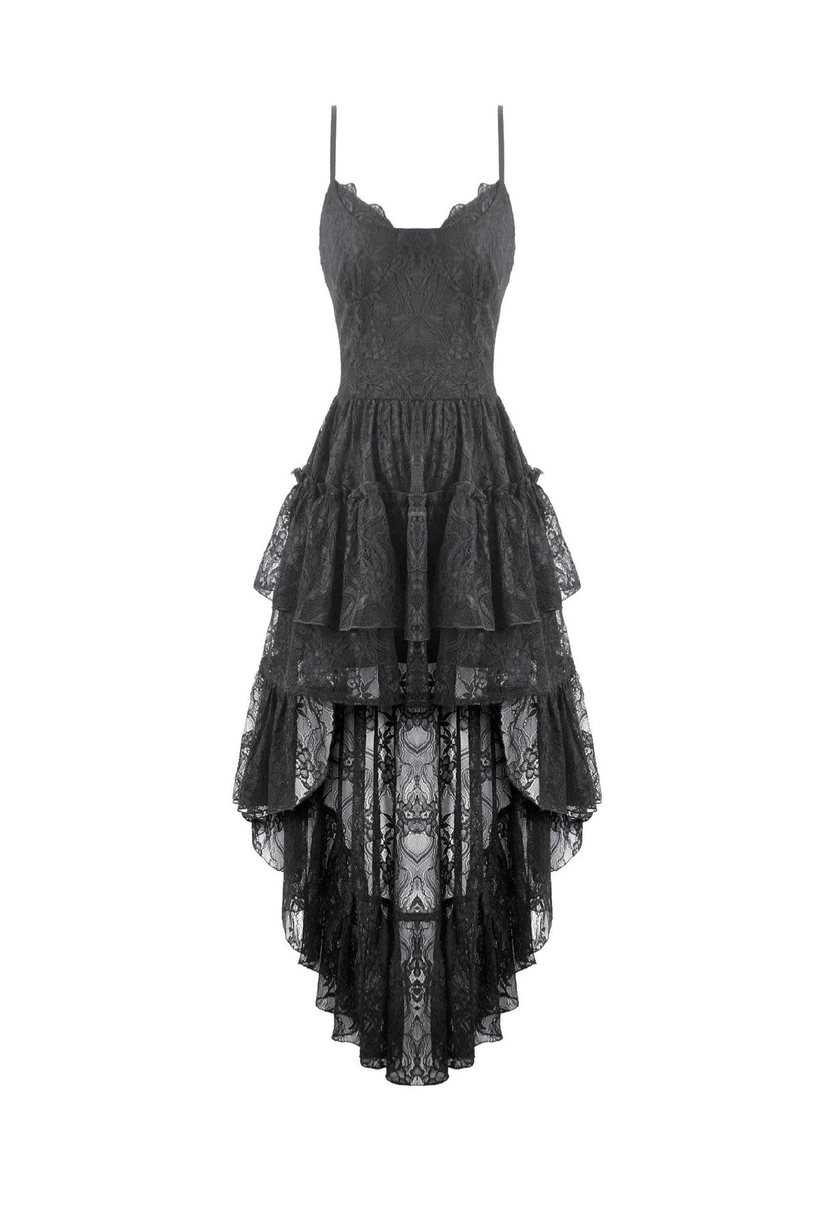 Dark In Love Retro Gothic Lace Camisole High-Low Ruffle Tail Vestido