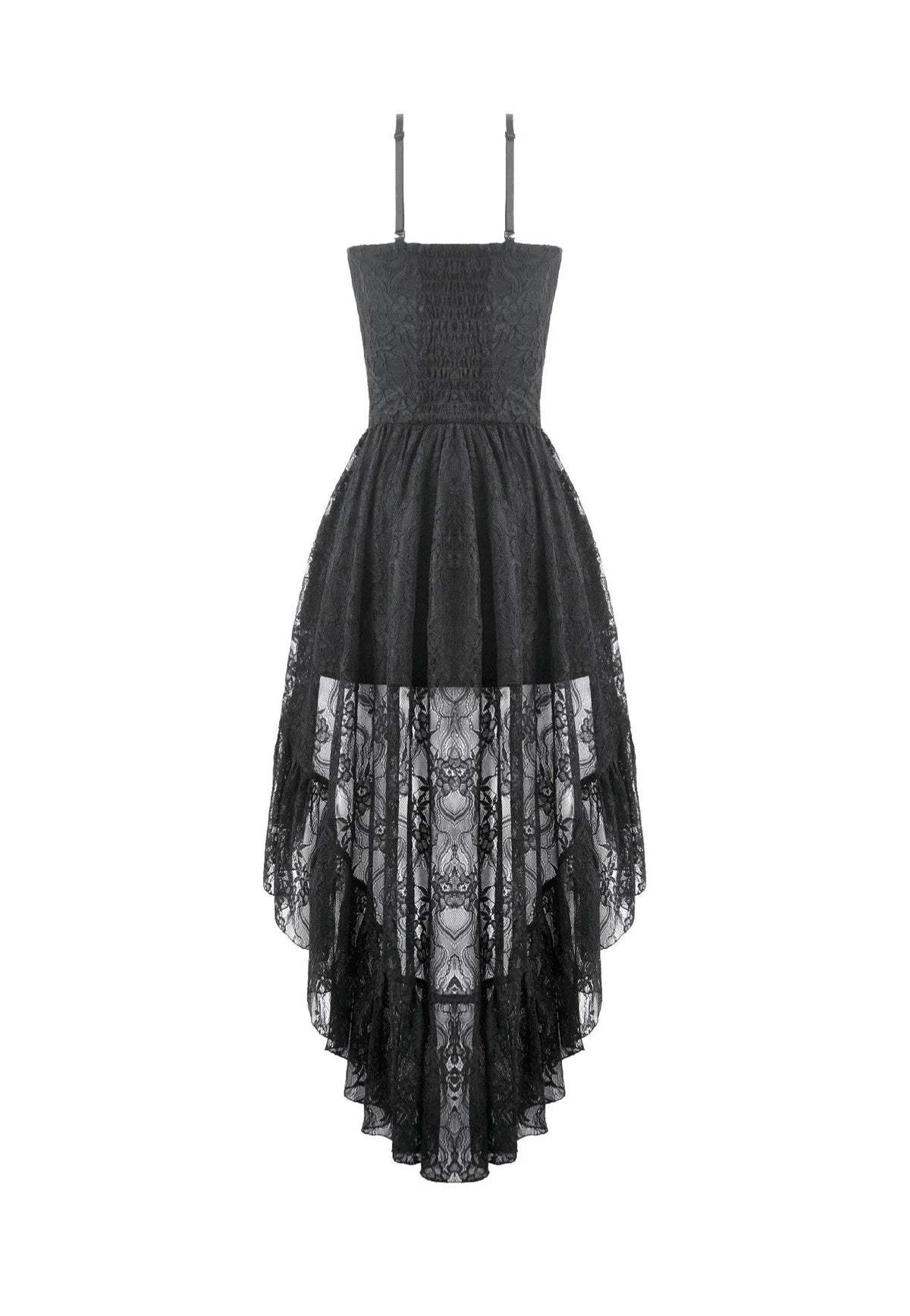 Dark In Love Retro Gothic Lace Camisole High-Low Ruffle Tail Vestido