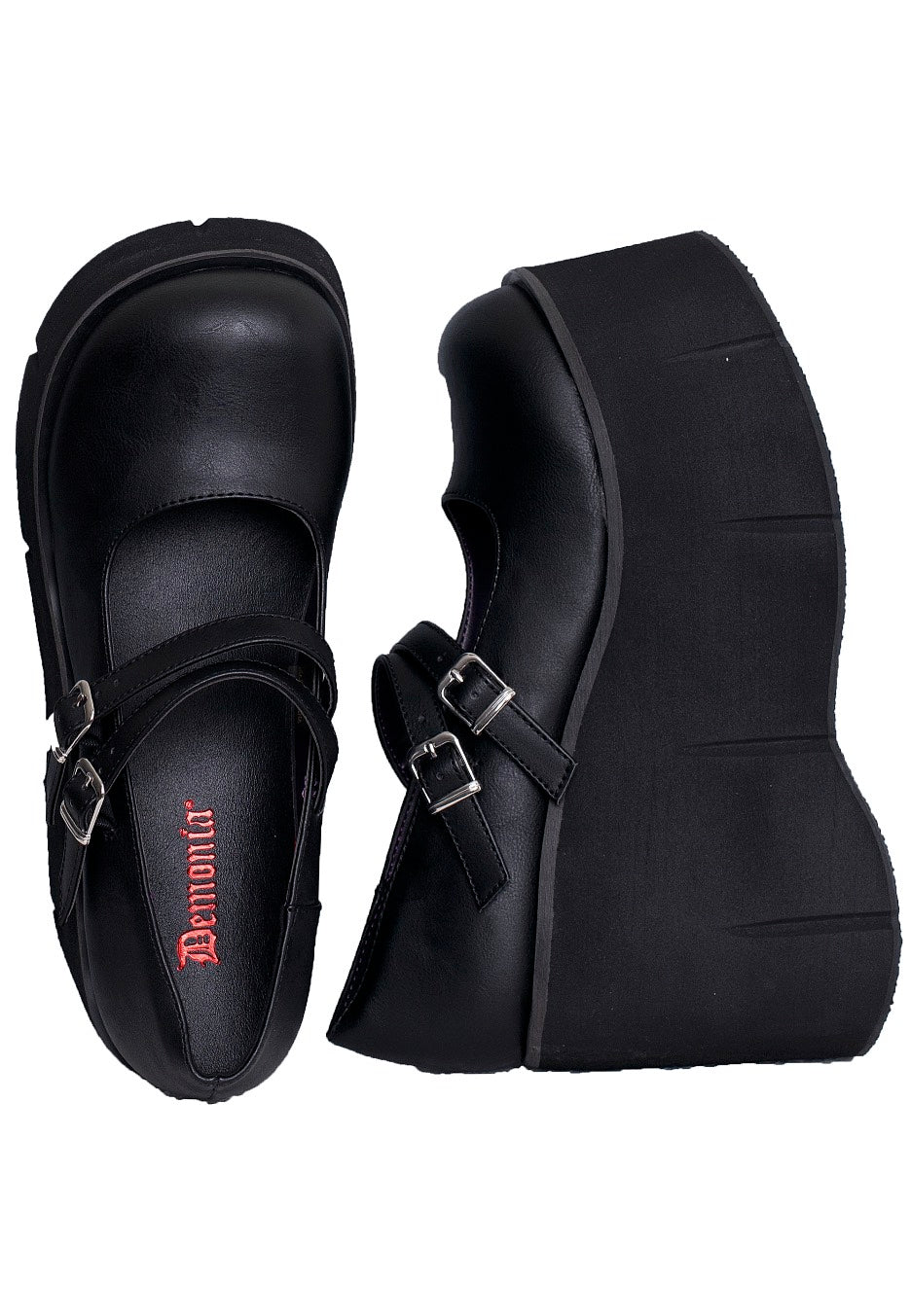 DemoniaCult - Kera Goth Punk Lolita Double Strap Black - Heels | Women-Image