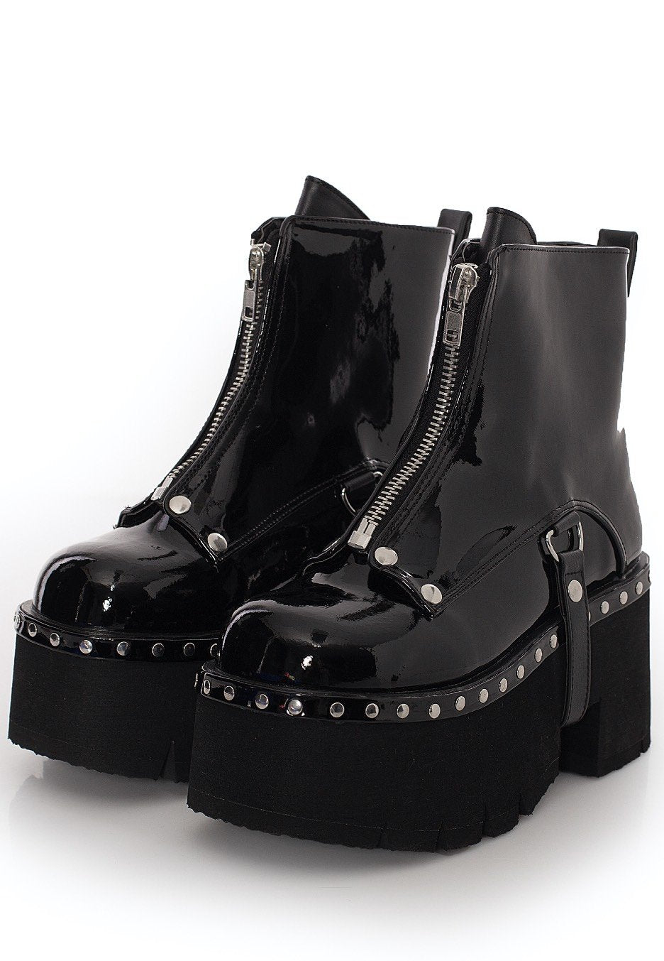 DemoniaCult - Ashes 100 Metal Front Zip Patent Vegan Leather - Girl Shoes
