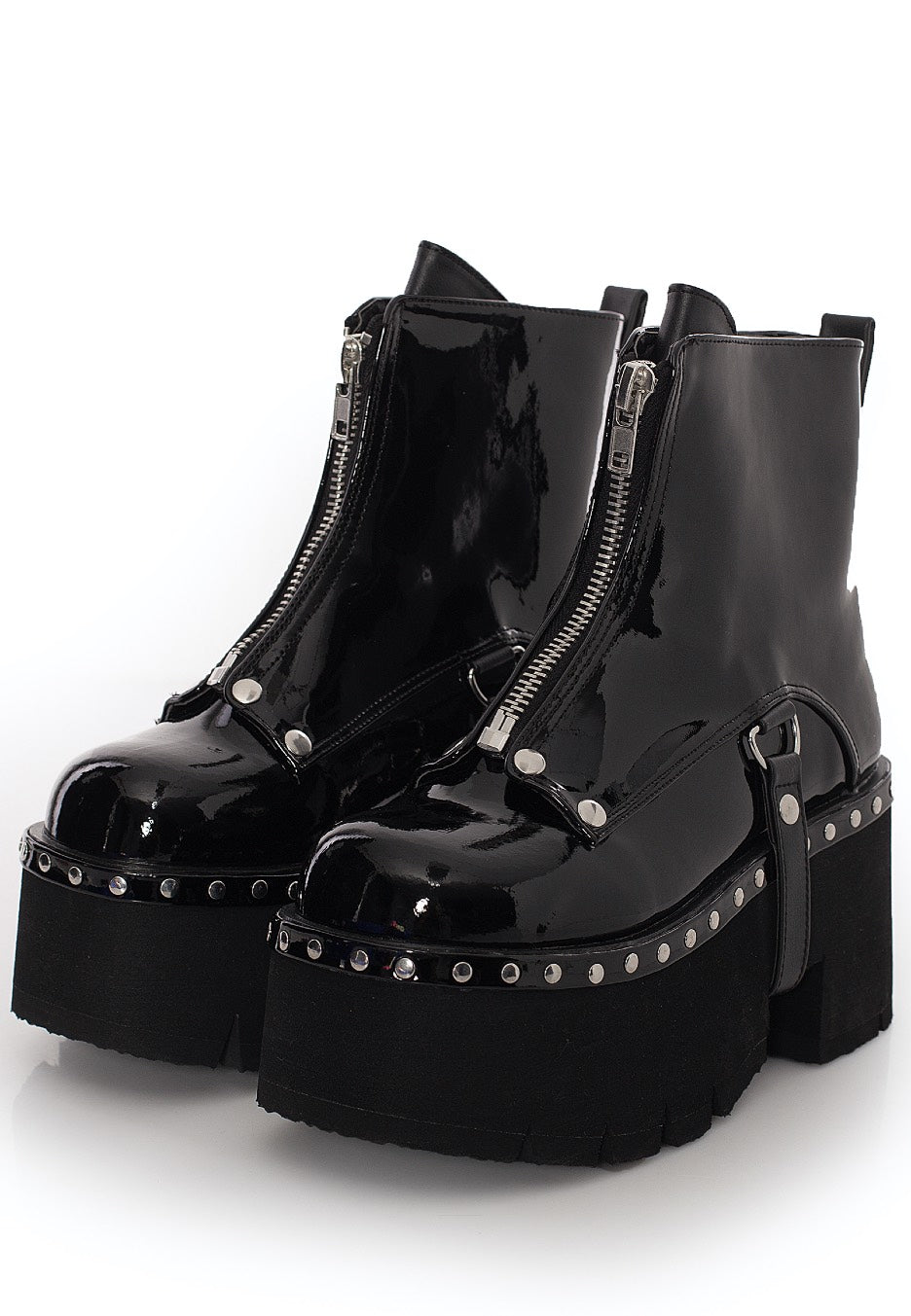 DemoniaCult - Ashes 100 Metal Front Zip Patent Vegan Leather - Girl Shoes | Women-Image