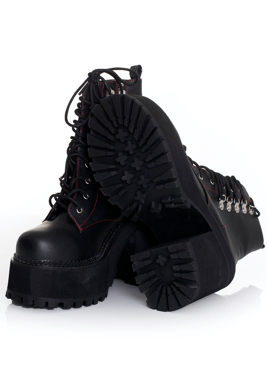 DemoniaCult - Assault 100 Lace Up Ankle D Ring Side Zip Black Vegan Leather - Girl Shoes | Women-Image