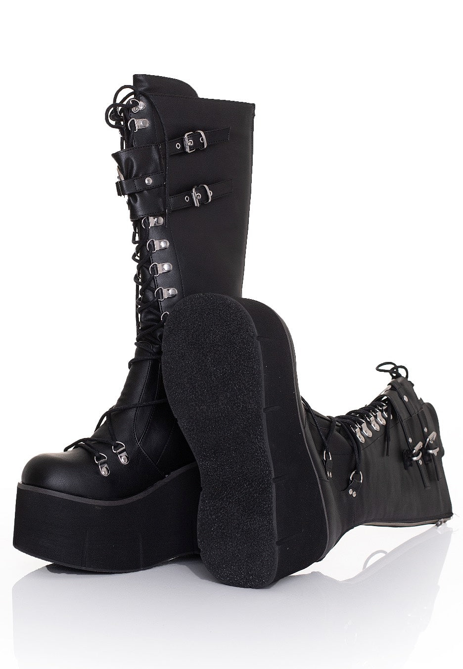 DemoniaCult - Kera 200 Lace Up Knee High Black Vegan Leather - Girl Shoes | Women-Image