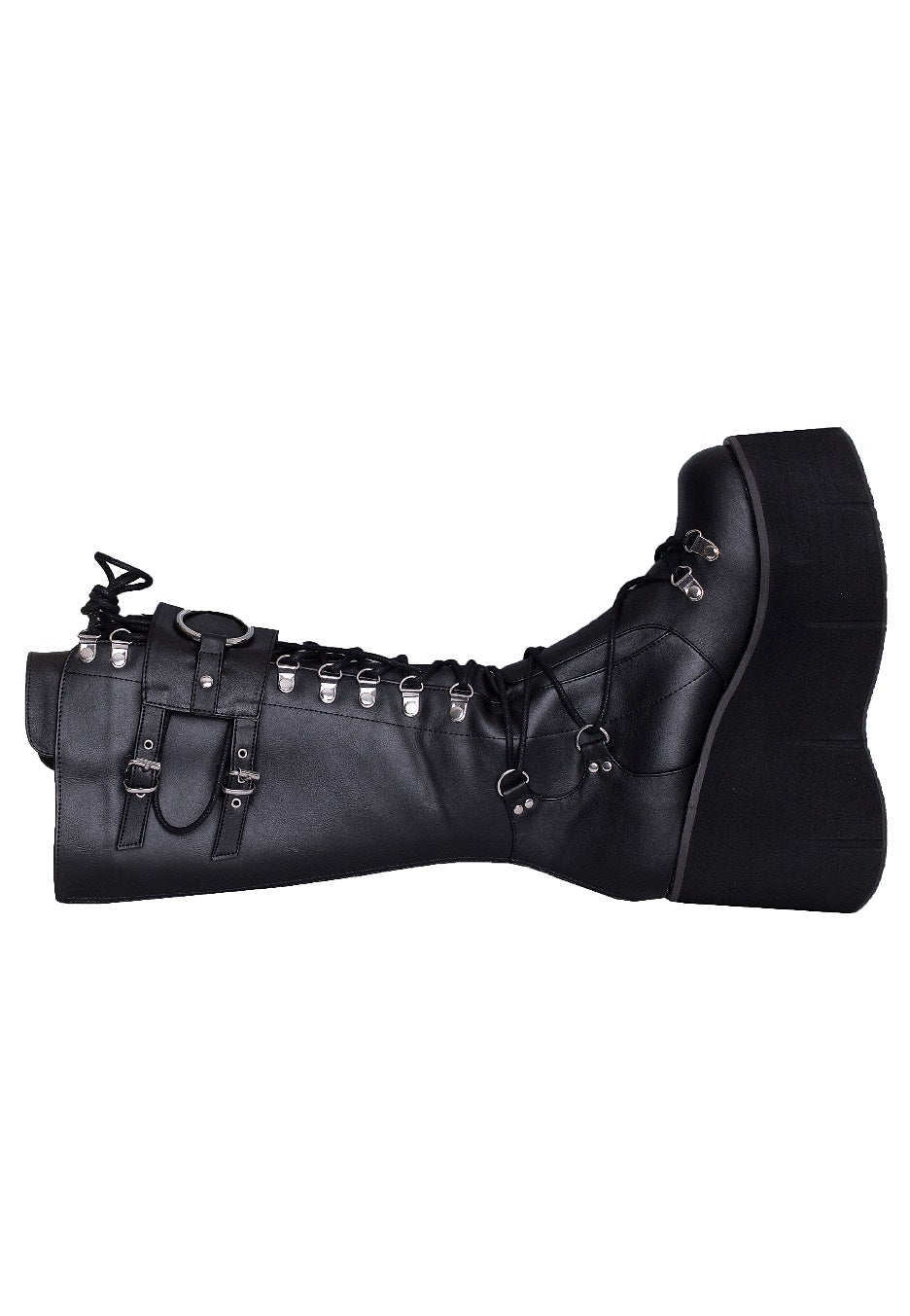 DemoniaCult - Kera 200 Lace Up Knee High Black Vegan Leather - Girl Shoes | Women-Image