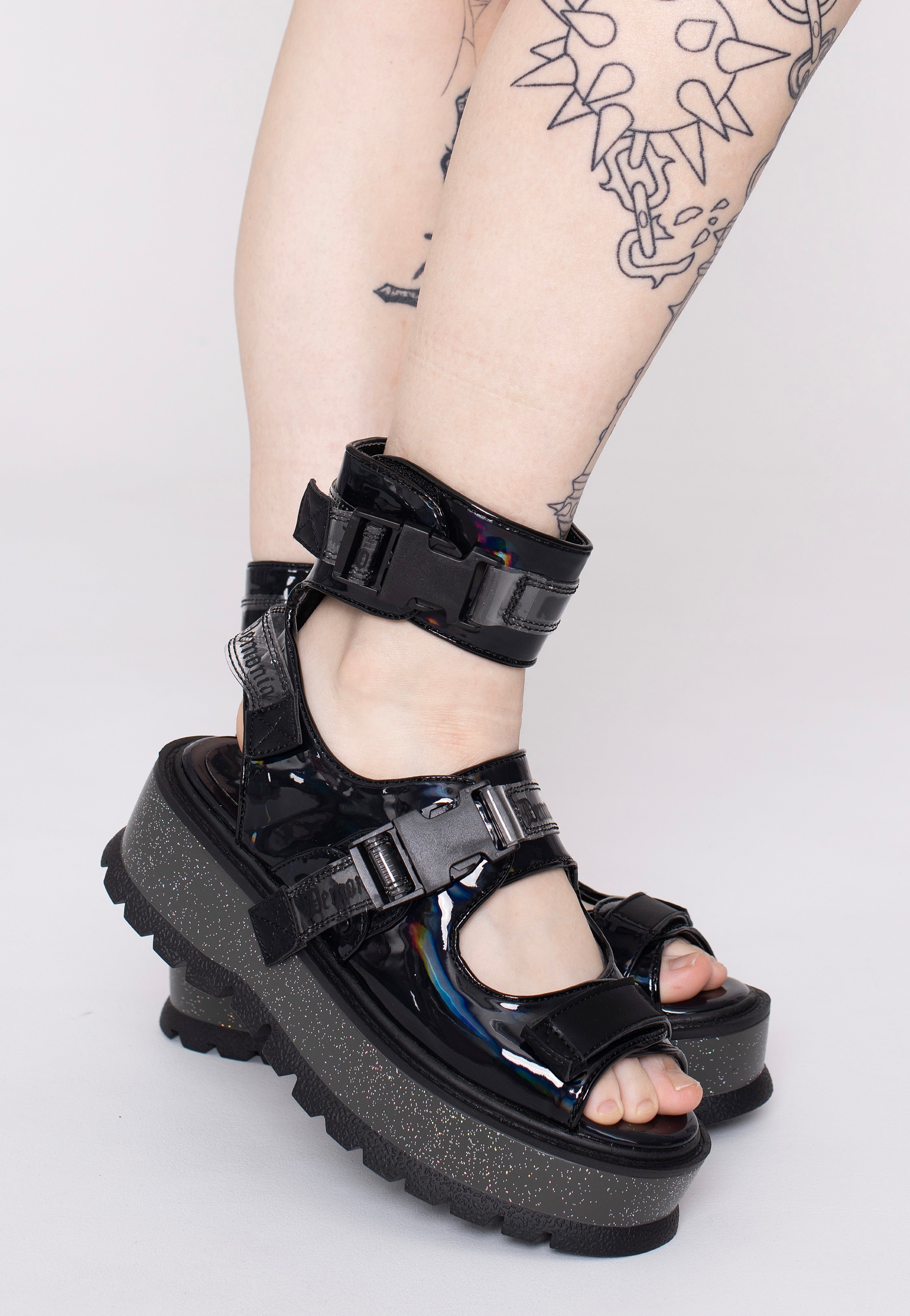 DemoniaCult - Slacker 15B Black Holo Pat - Girl Sandals | Women-Image