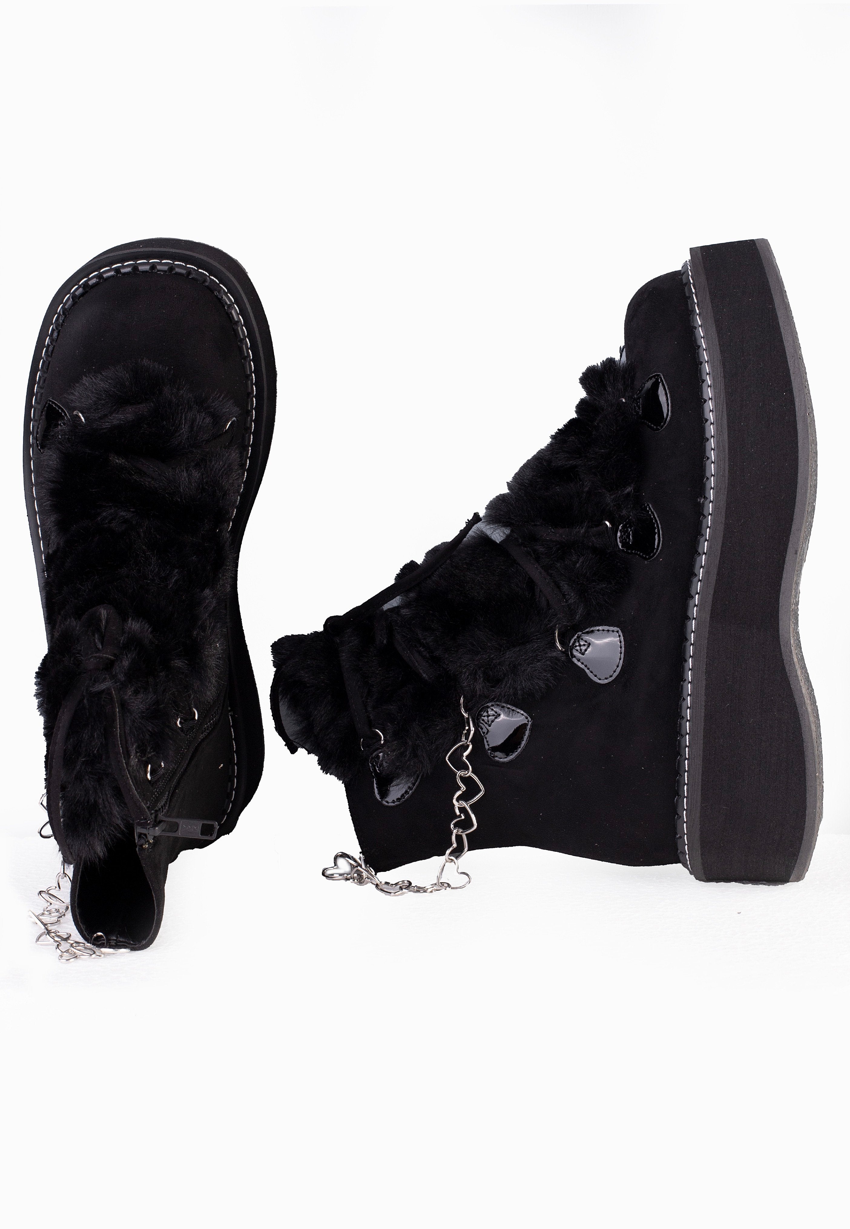 DemoniaCult - Emily 55 Black Vegan Suede Faux Fur - Girl Shoes