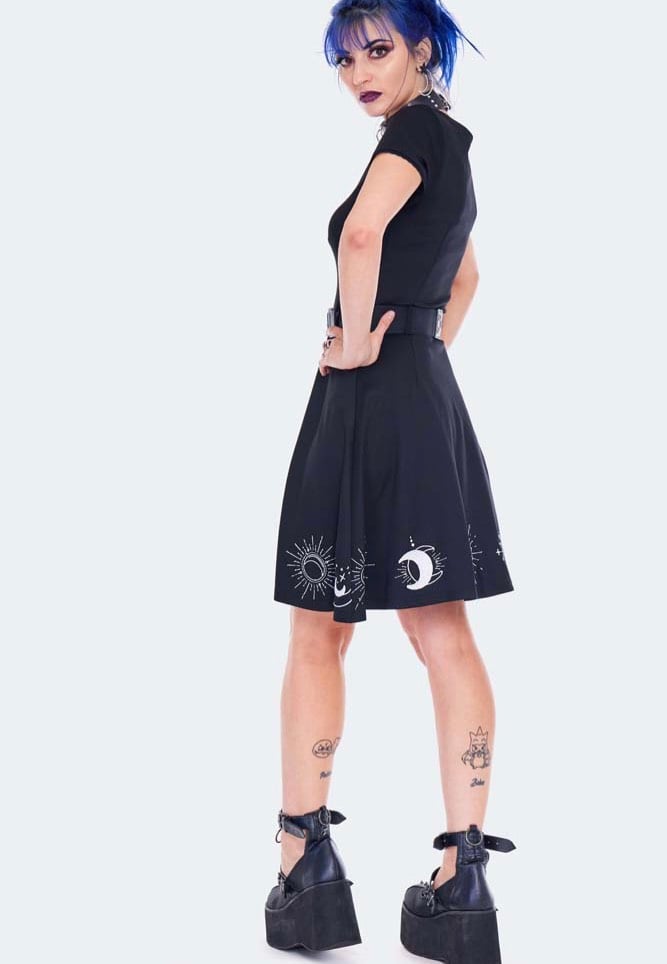 Jawbreaker - Moon Embroidered Flare Black - Dress