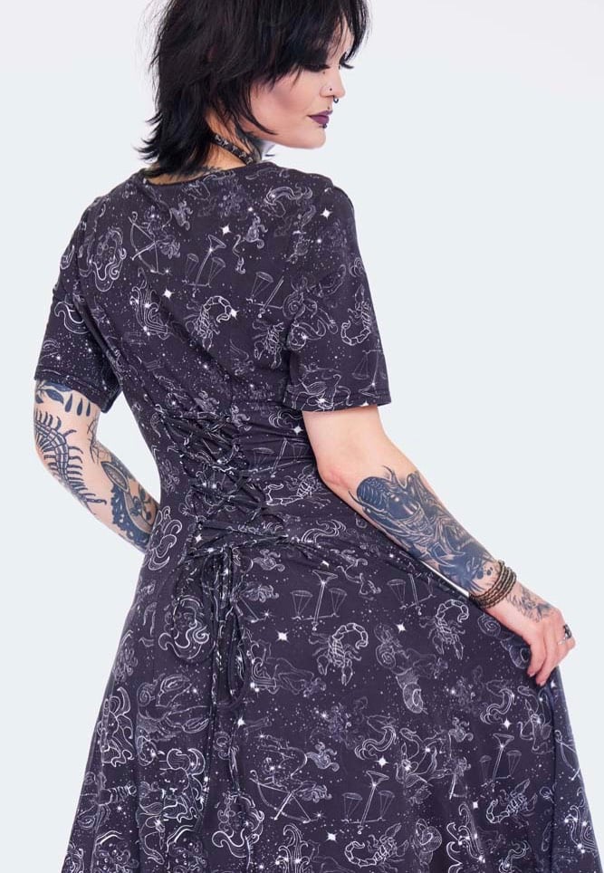 Jawbreaker - Zodiac Constellation Midi Black - Dress