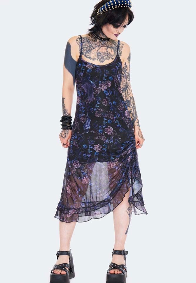 Jawbreaker - Midi Night Crow Printed Mesh Black - Dress