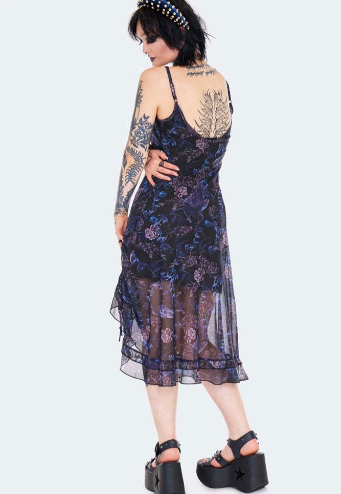 Jawbreaker - Midi Night Crow Printed Mesh Black - Dress