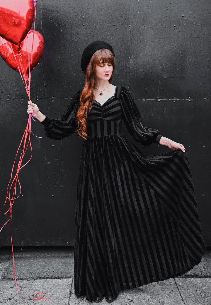 Foxblood - Victoria Striped Mesh Gown Black - Dress | Nuclear Blast Foxblood - Victoria Striped Mesh Gown Black - Dress | Nuclear Blast