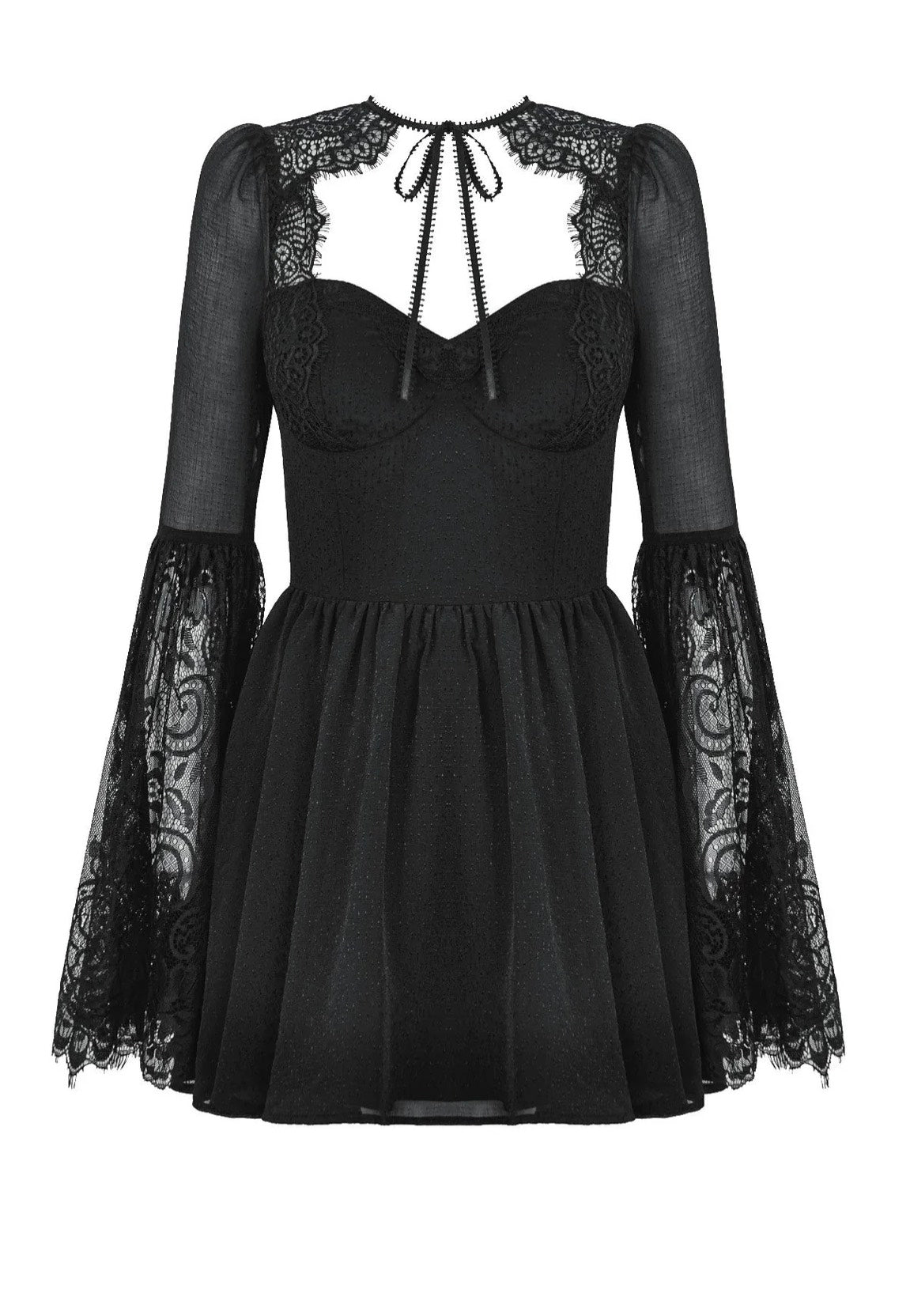 Dark In Love - Black Gothic Mesh Patchwork Back Lace-Up Everyday - Dress | Women-Image
