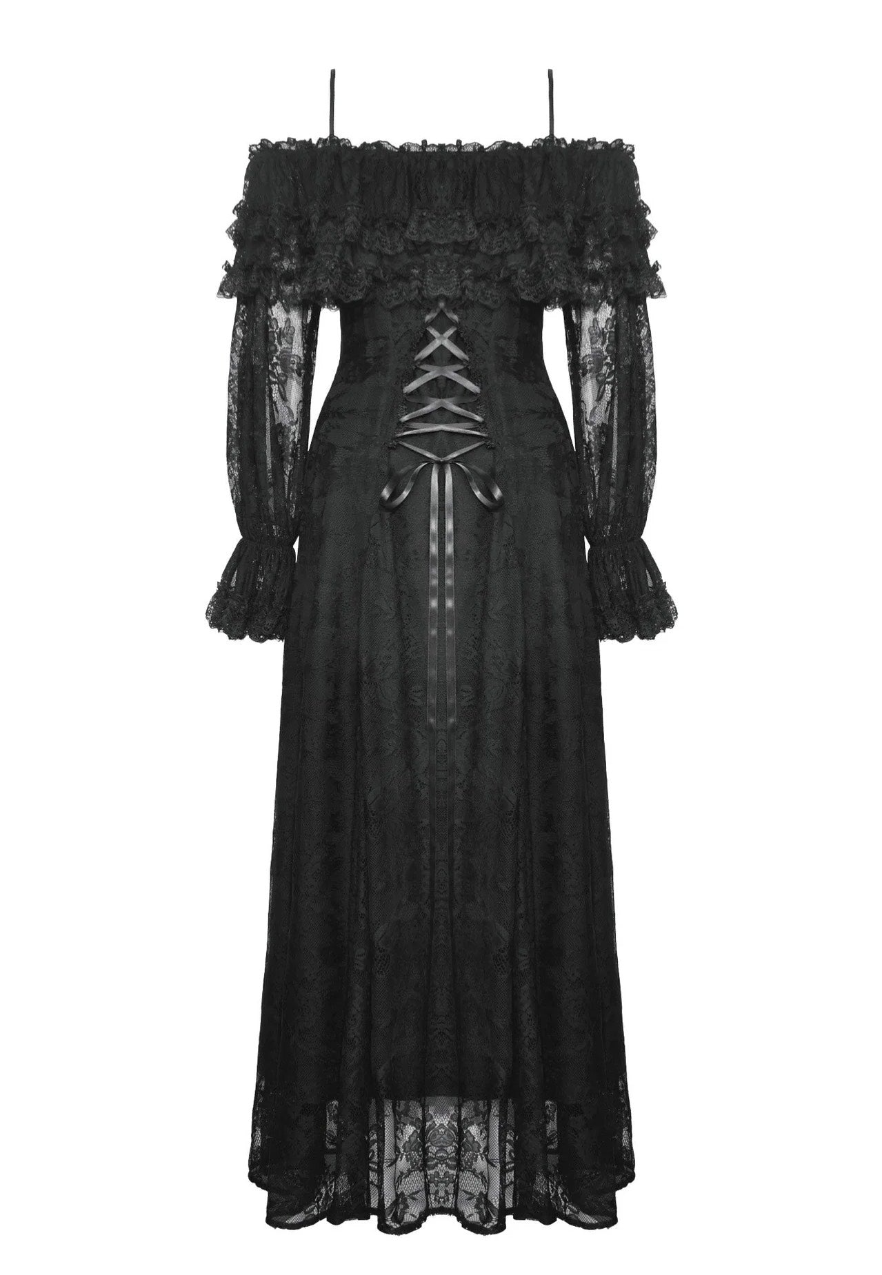 Dark In Love - Gothic Off-Shoulder Layered Ruffle Elegant - Dress | Women-Image