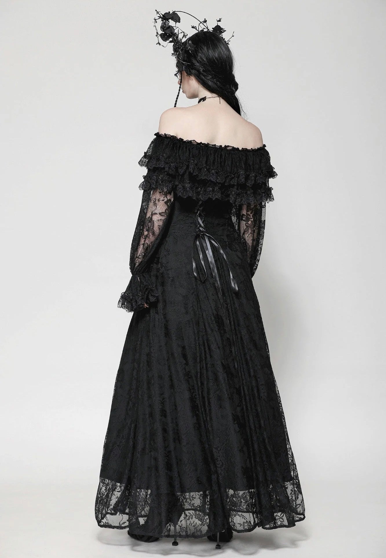 Dark In Love - Gothic Off-Shoulder Layered Ruffle Elegant - Dress | Women-Image