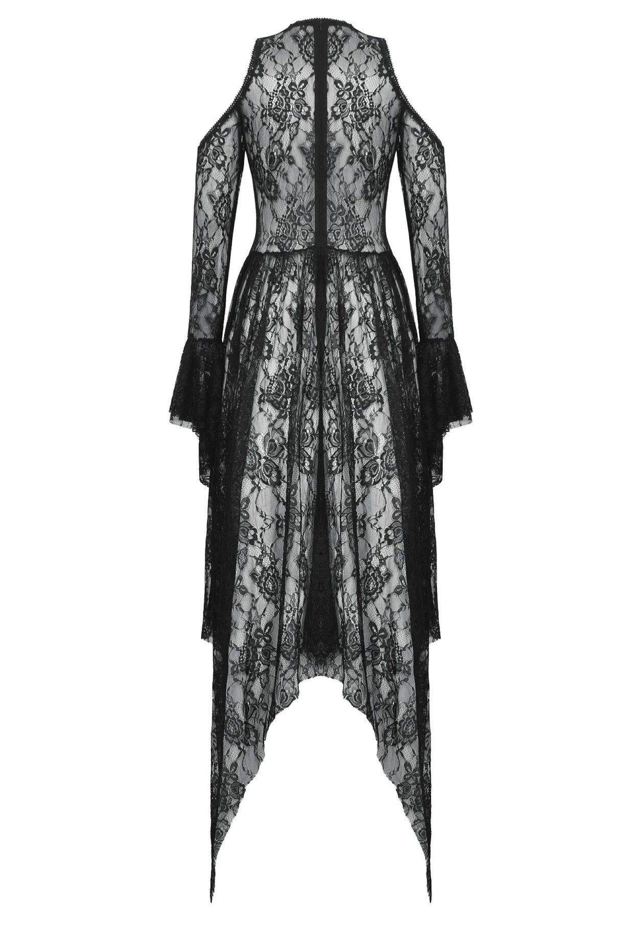 Dark In Love - Black Gothic Asymmetrical Lace Neckline Off-Shoulder - Dress | Women-Image