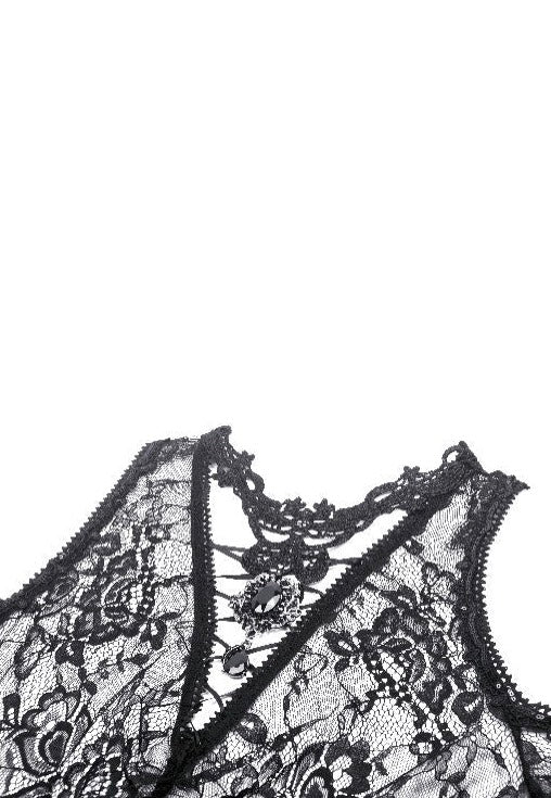 Dark In Love - Black Gothic Asymmetrical Lace Neckline Off-Shoulder - Dress | Women-Image