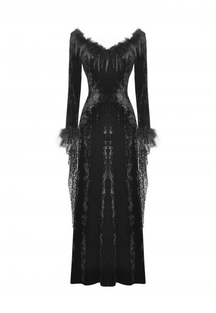 Dark In Love - Gothic Dark Velvet V-Neck Long Slim - Dress | Women-Image