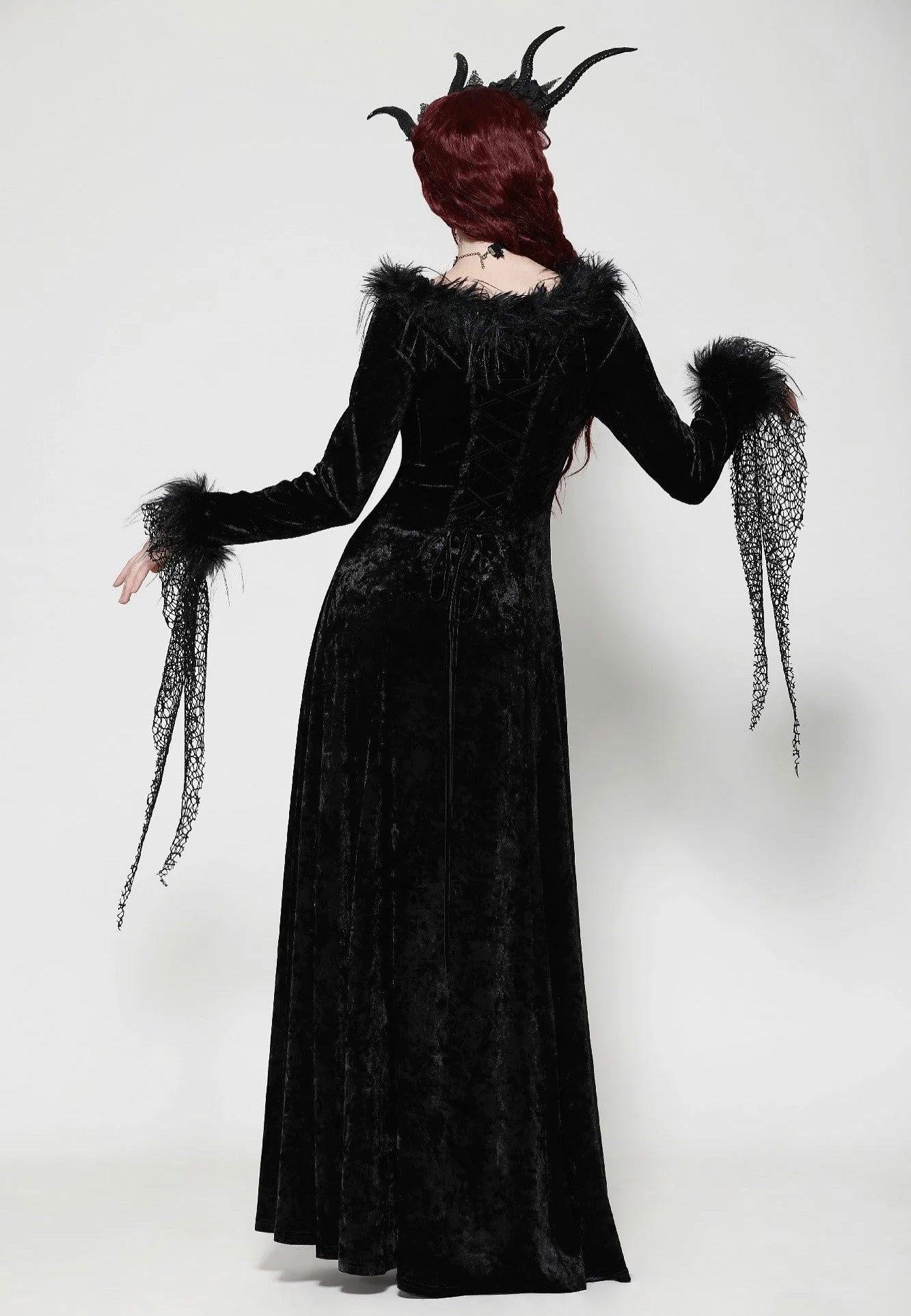 Dark In Love - Gothic Dark Velvet V-Neck Long Slim - Dress | Women-Image
