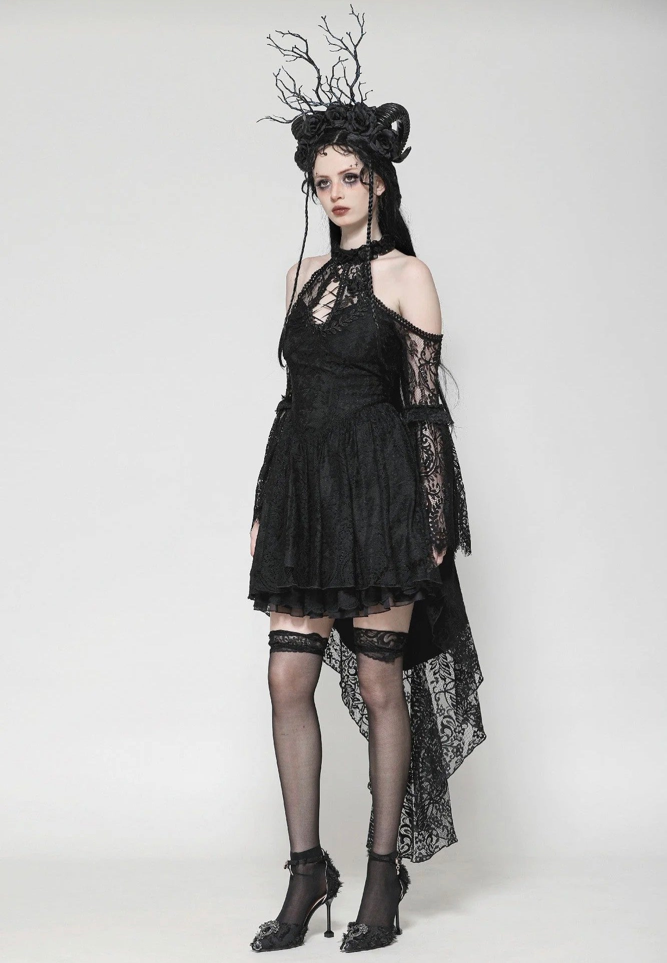 Dark In Love - Black Gothic Rose Vine Lace Tail - Dress | Women-Image