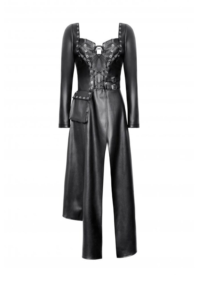 Dark In Love - Edgy Leather Punk Asymmetrical - Dress | Women-Image