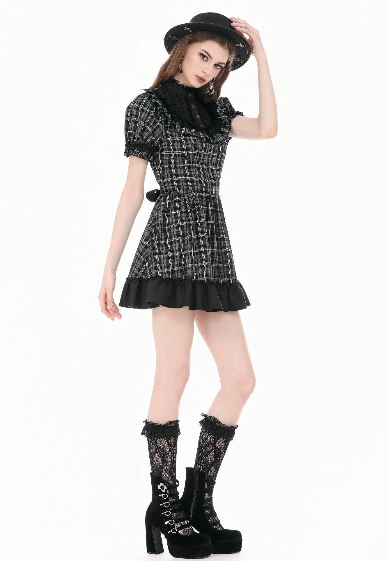 Dark In Love Dark Lolita Gingham Patchwork Lace Ruffle Vestido