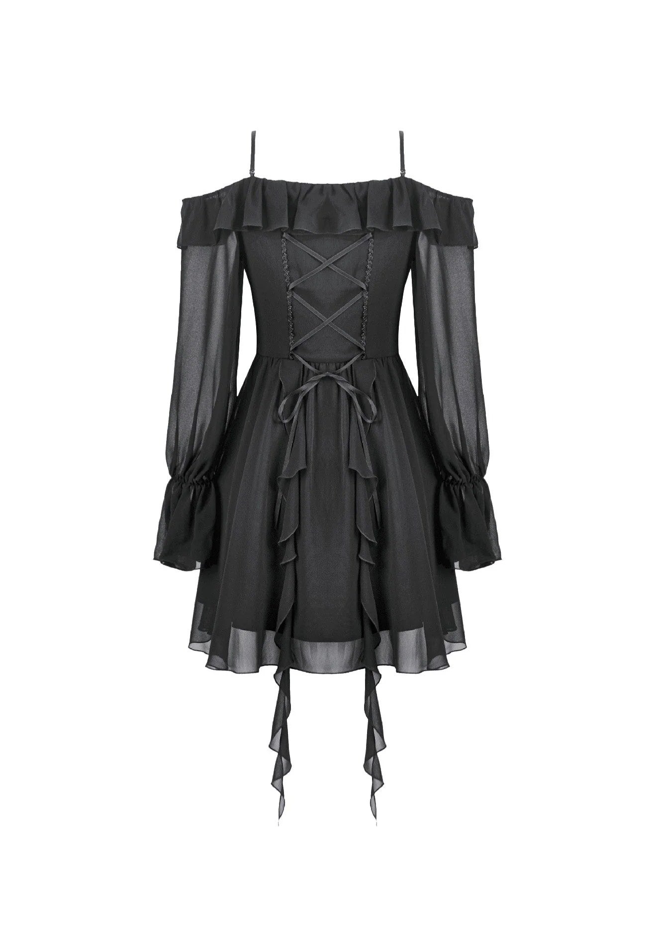 Dark In Love Gothic Black Chiffon Off The Shoulder Vestido