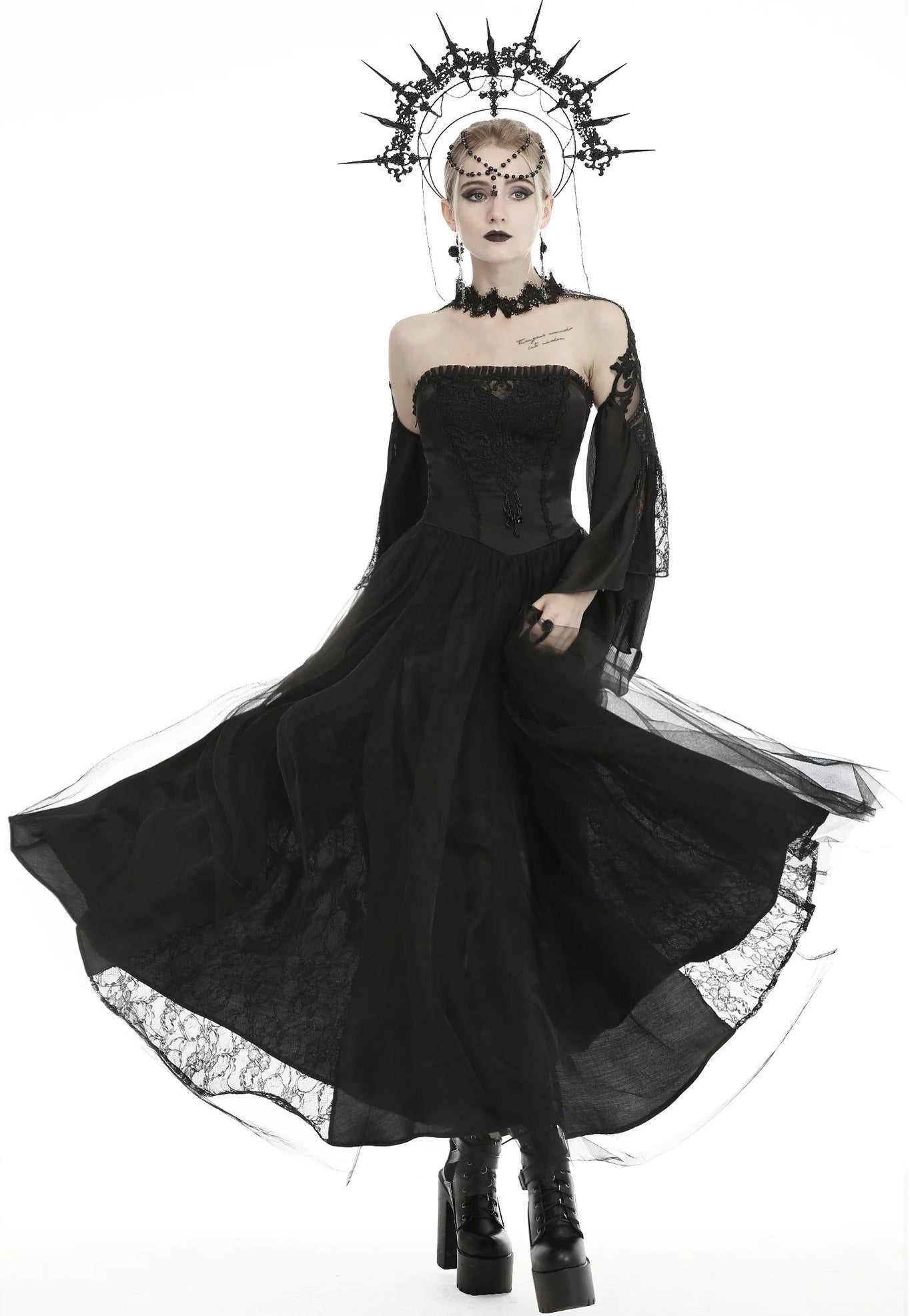 Dark In Love - Gorgeous Beaded Tulle Maxi Gothic Wedding Black - Dress | Nuclear Blast Dark In Love - Gorgeous Beaded Tulle Maxi Gothic Wedding Black - Dress | Nuclear Blast