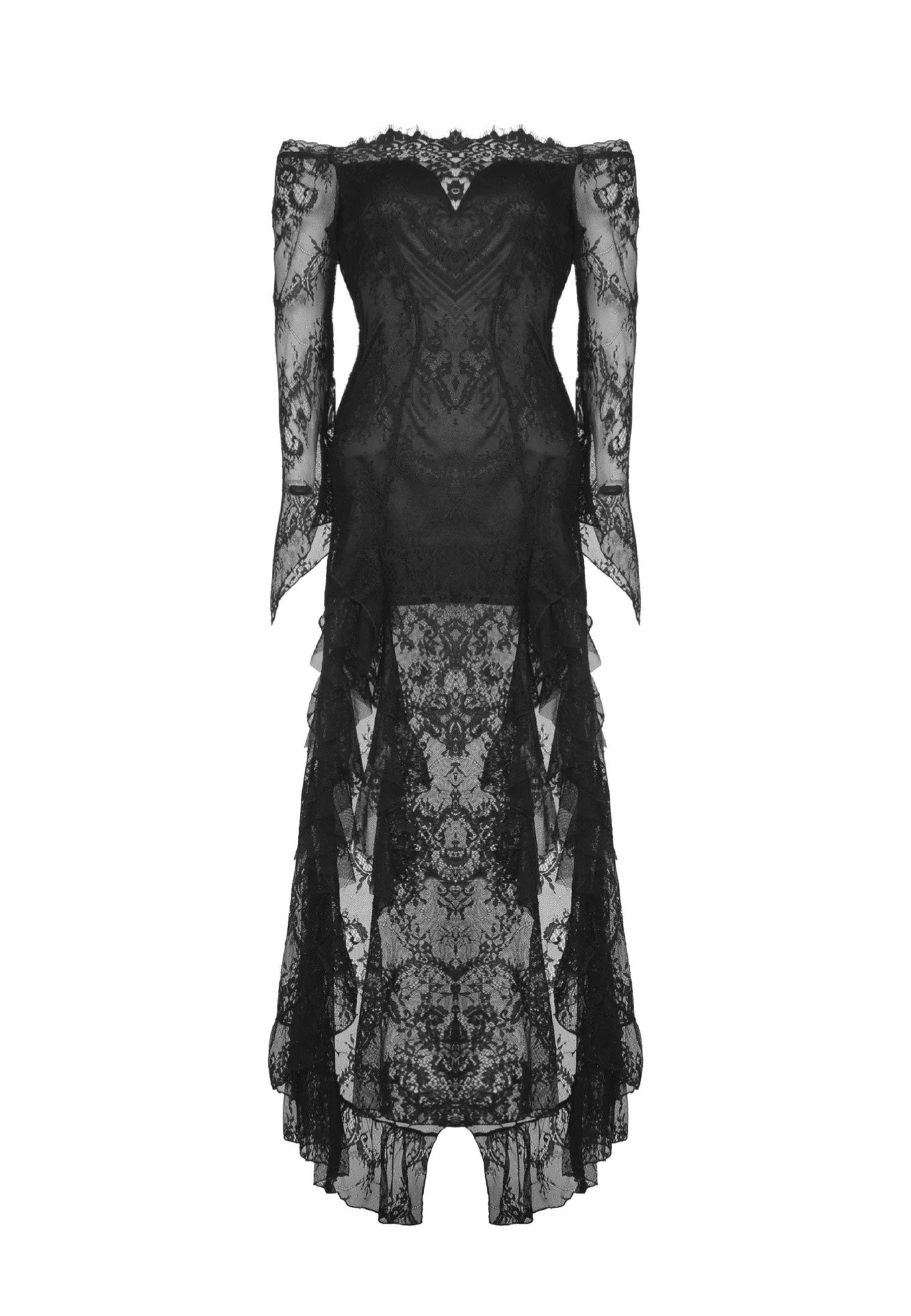 Dark in Love - Gothic Black Lace Frill Swallow Tail Mermaid - Dress | Women-Image